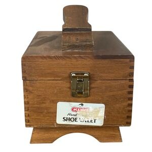 Vintage Kiwi Wood Shoe Shine Box Valet Kit Footrest Brushes Polish Oil MCM
